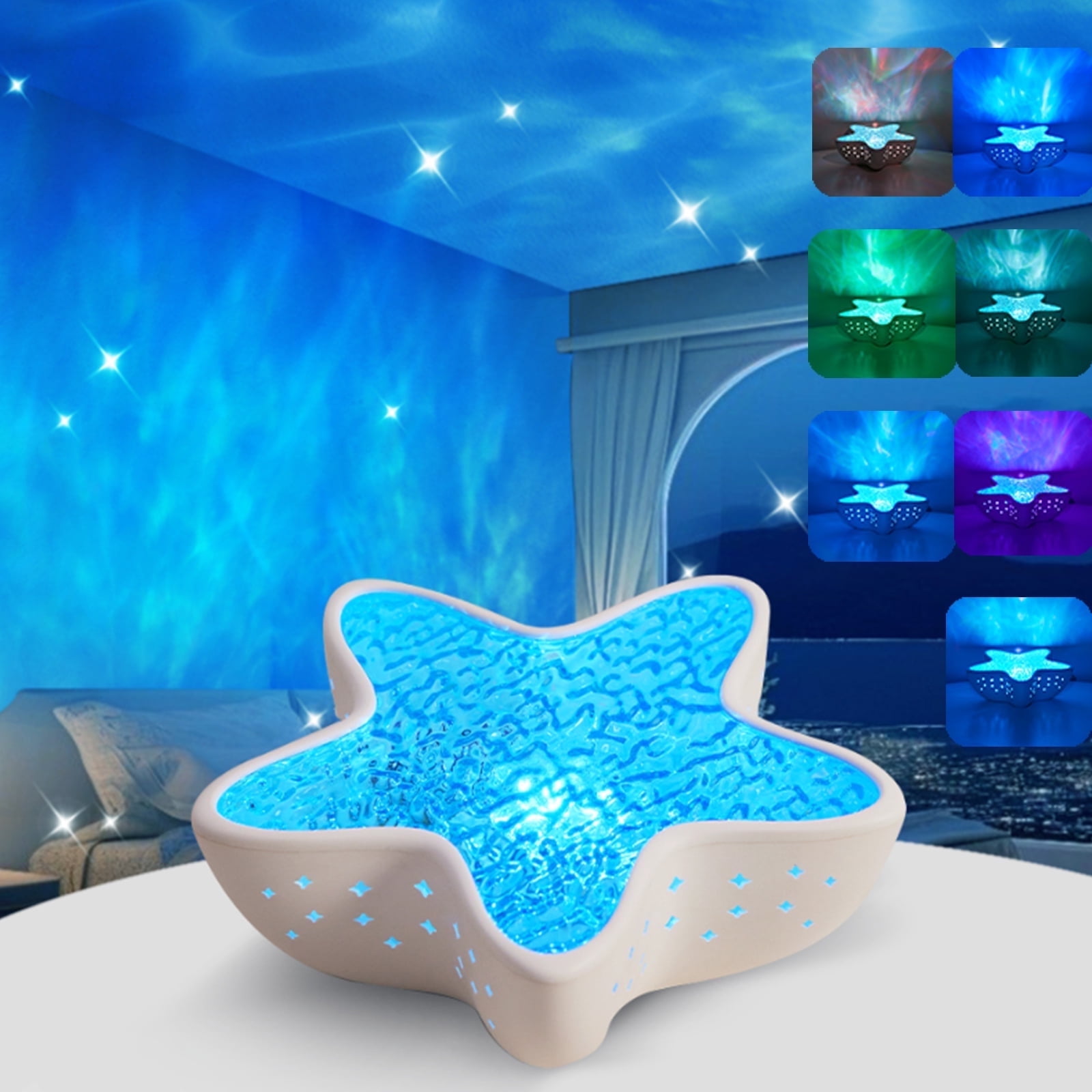 Ocean Wave Projector Light, 7 Colors Rechargeable Starfish Night