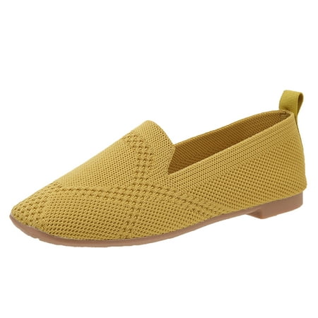 

Quealent Adult Women Shoes Dress Casual Shoes for Women Ladies Fashion Square Toe Knit Hollow Out Breathable Flat Soft Sole Taupe Women Shoes Yellow 7