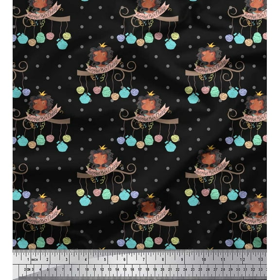 Soimoi Black Cotton Voile Fabric Birthday Theme Party Printed Craft Fabric by the Yard 42 Inch Wide