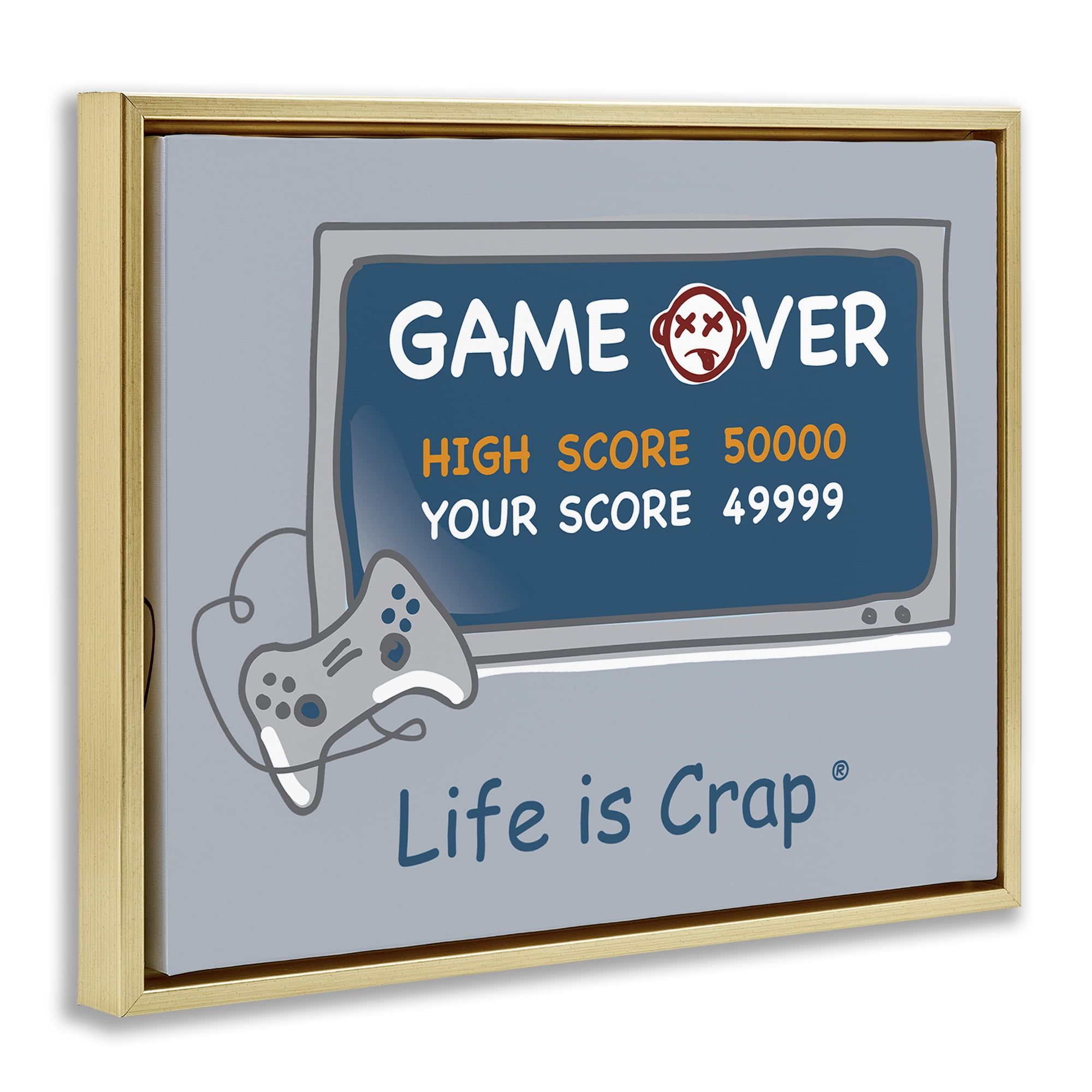Stupell Industries Close Score Game Over Novelty & Humor Painting Gold Floater Framed Canvas Art Print Wall Art, 21 x 17