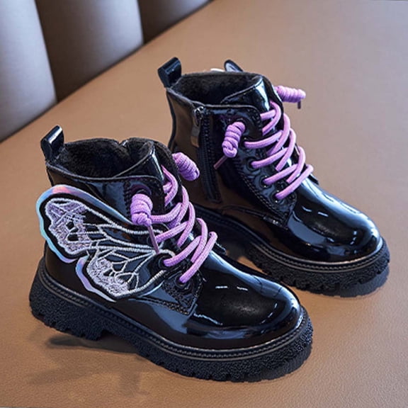 LvhaoGJOB Girls' Ankle Boots for Snow Play - Lace-Up Design, Side Zipper