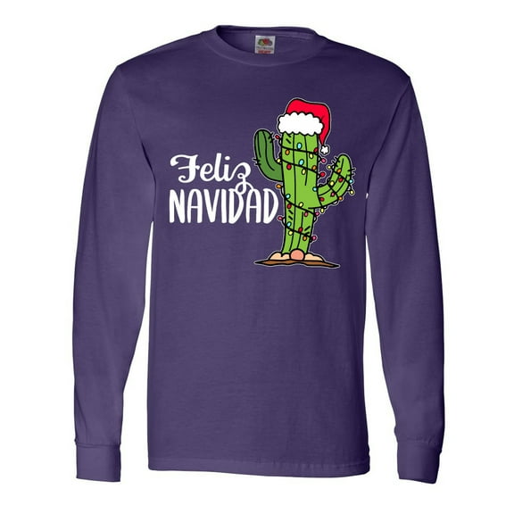 Inktastic Feliz Navidad Christmas Cactus in Santa Hat Long Sleeve T-Shirt