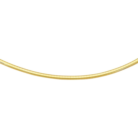 JewelStop 14K Yellow Gold 3 mm Domed Omega Necklace, Lobster Claw Clasp - 18 Inches, 15.3gr.