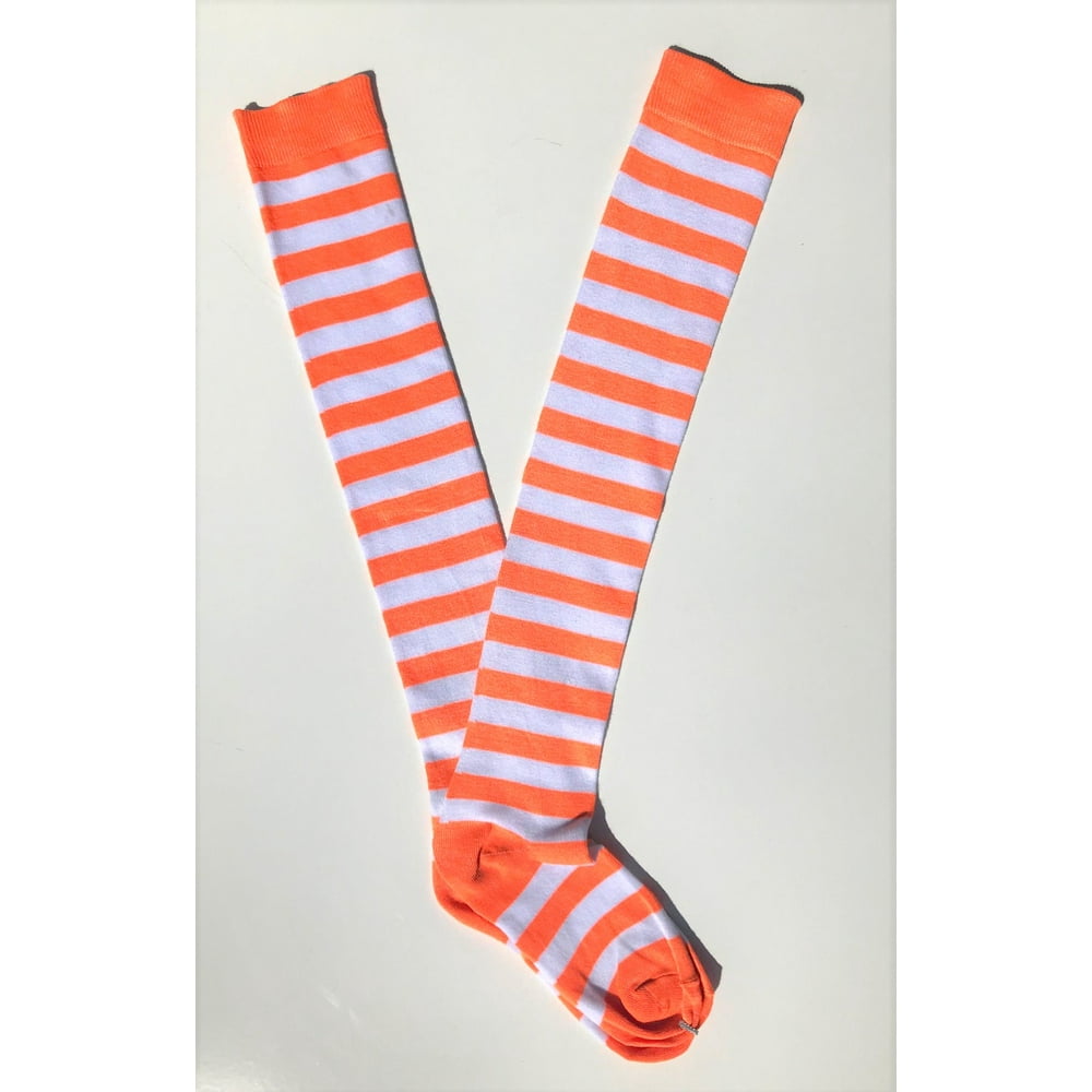 Sockbroker - Orange White Striped Over The Knee / Thigh Hi socks ...