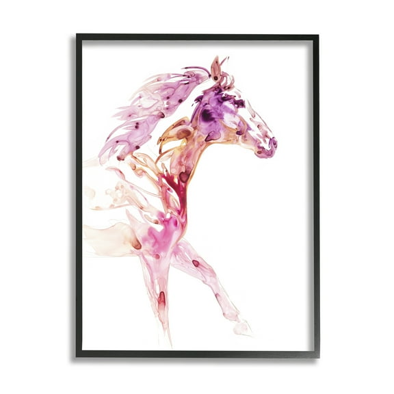 Stupell Abstract Pink Horse Galloping Animals & Insects Painting Black Framed Art Print Wall Art