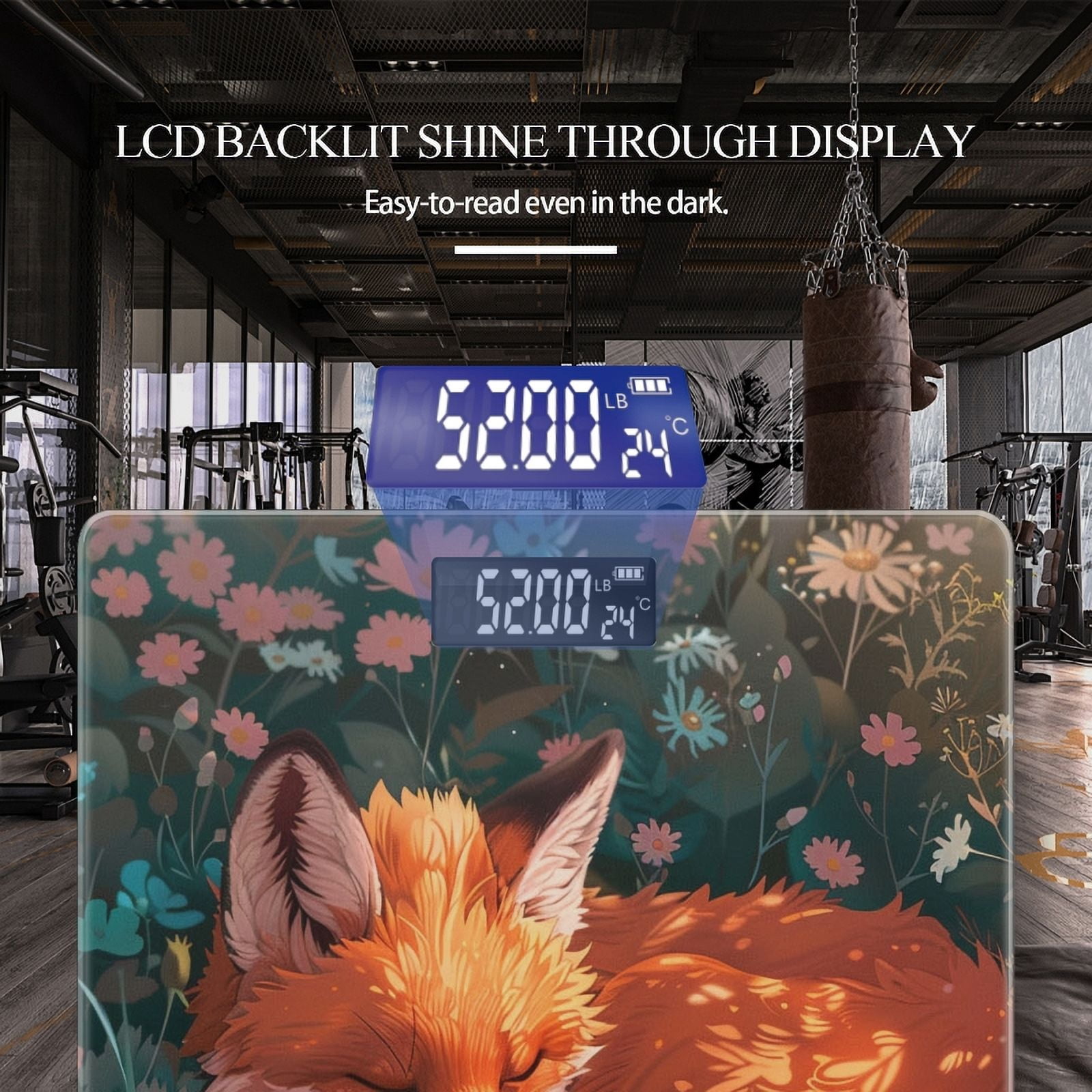 Bathroom Scale, Highly Accurate Digital Body Scale,Precisely Measures Weight up to 400 lbs-Cute Fox Sleeping Among The Flowers With Warm Colors