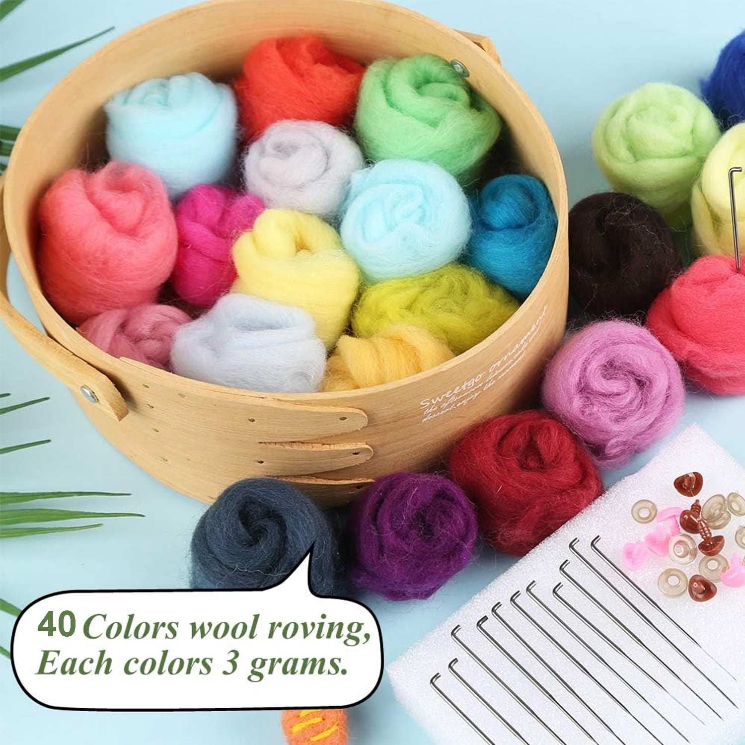 GoXteam 40 Colors Needle Felting Kits for Beginners, Needle Felting Supplies with Tools, Felt Starter Kits with Needles, Storage Bag for DIY Handcrafts Decoration