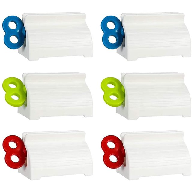 TORUBIA 6 Pieces Toothpaste Squeezer Rolling Tube Toothpaste Seat Holder Stand Rotate Toothpaste Dispenser for Bathroom-Red & Blue & Green