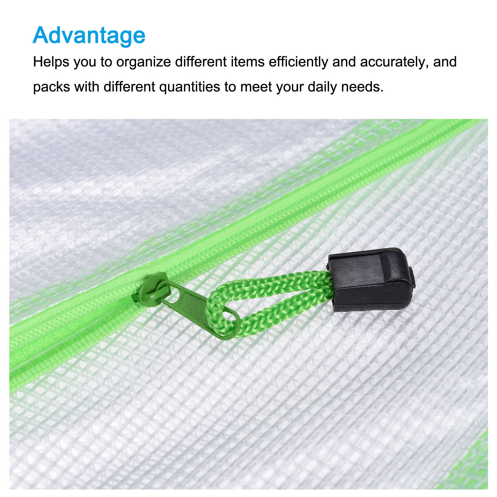 Unique Bargains Mesh Zipper Bag Plastic Zip File Pouch Document Folders Home Office Travel Green
