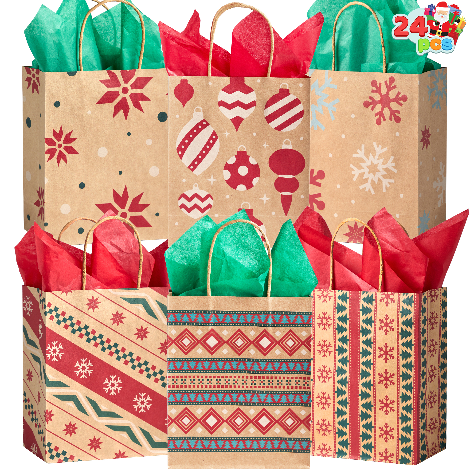 Joyfy Christmas Kraft Gift Bags With Handles - 24 Pack photo 7