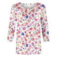 thumbnail image 5 of Nrmvnmi Womens 3/4 Length Sleeve Cotton Tops Casual Floral Print Round Neck Summer Tops Loose Fit Elastic and Lightweight Blouse For Women, 5 of 5