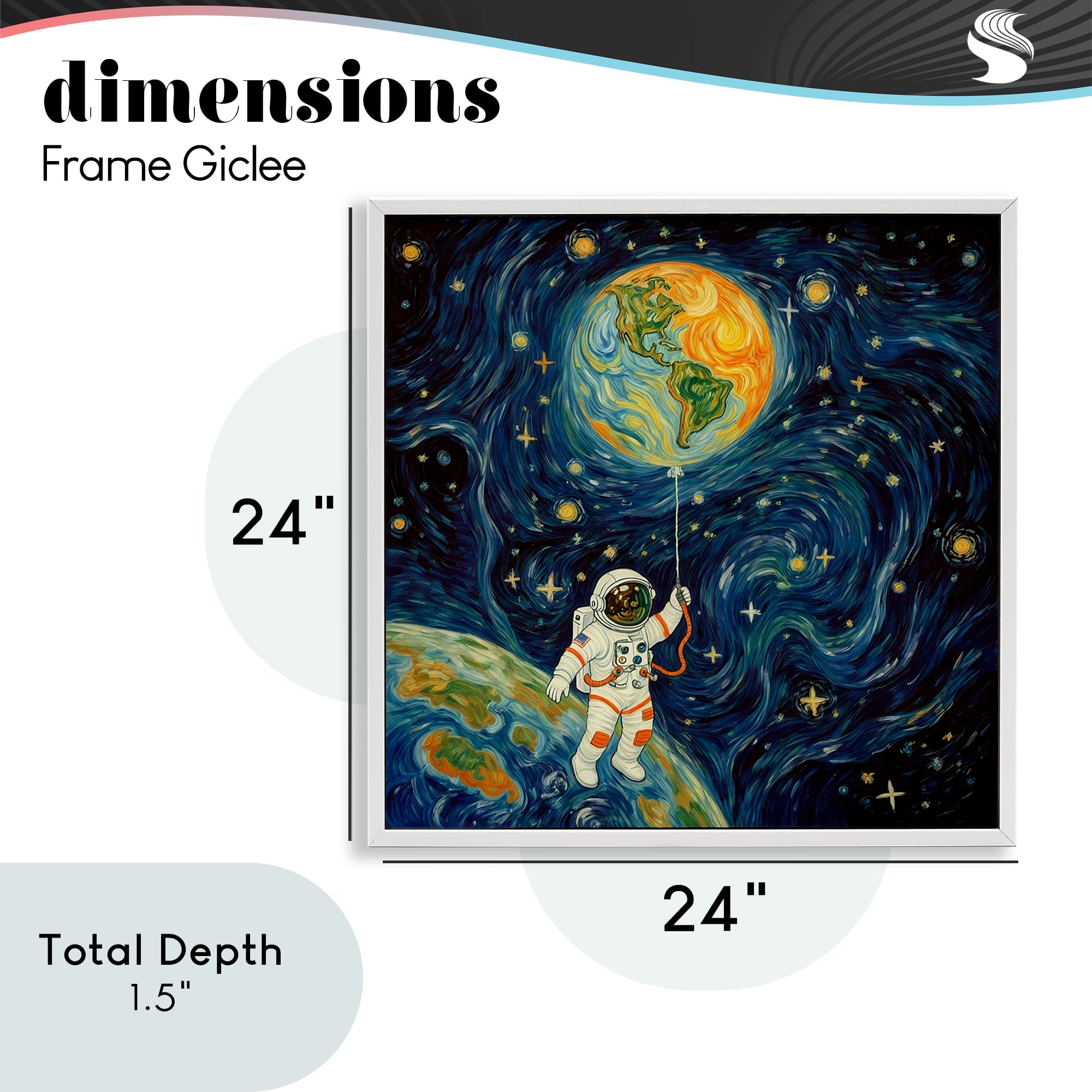 Astronaut with Earth Balloon White Framed Giclee Art, design by Angie Hawke