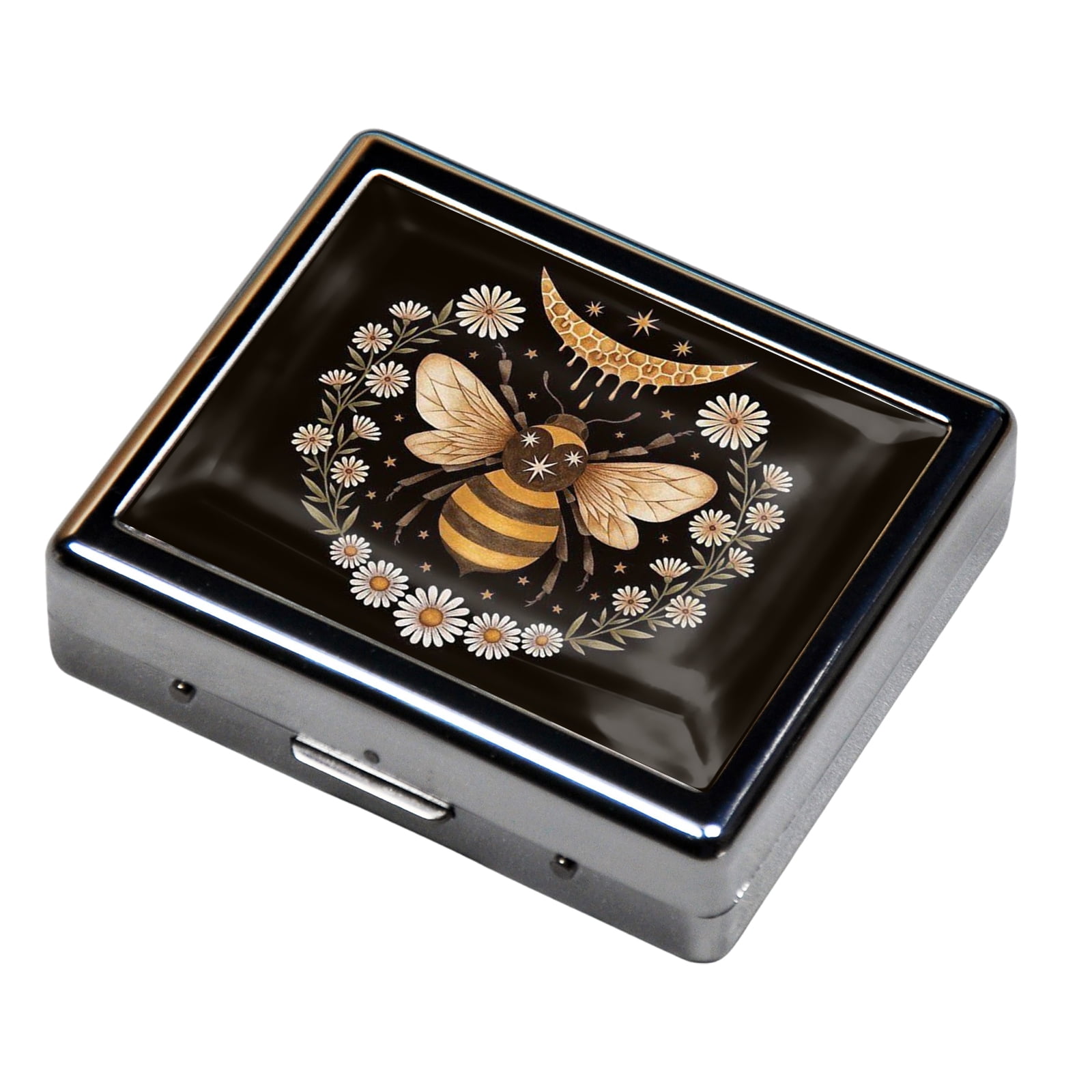 Honey Moon 7 Days Chromed Shiny Silver Pill Organizer with Mirror Inside Has 8 Separate Compartments Rectangle Cute Travel Pill Organizer for Purse 7 Days Pill Box Pill Case