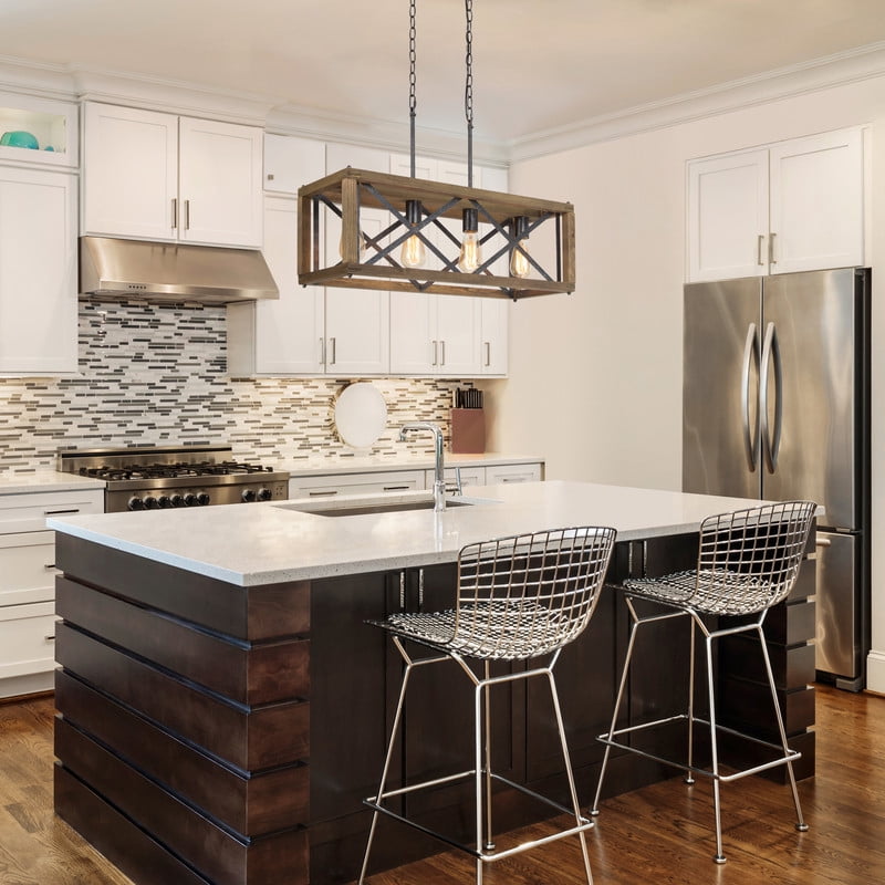 LNC 4-Light Wood Farmhouse Chandelier for Kitchen Island or Dining Room