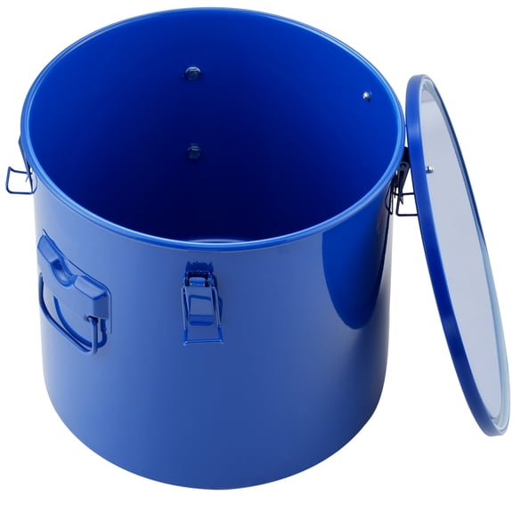 KFFKFF 8 Gallon Fryer Oil Disposal Caddy, Durable Carbon Steel Grease Bucket with Anti-Rust Coating, Secure Lid, Clamps, and Filter Bag for Safe Hot Cooking Oil Transport, Blue