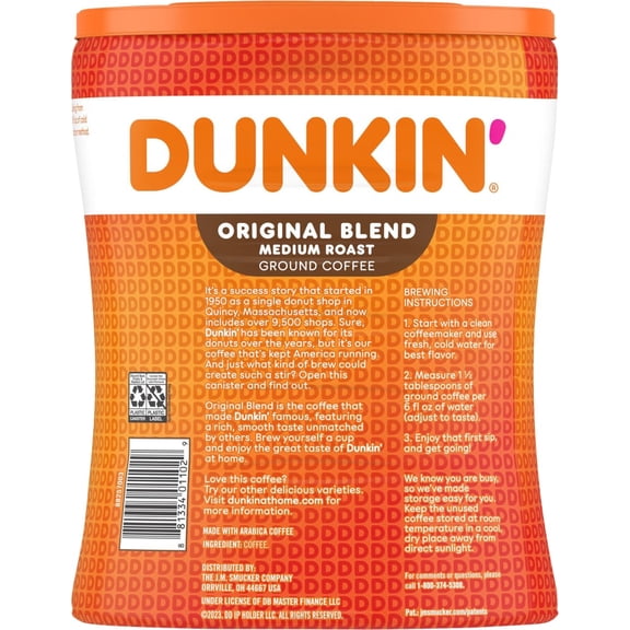 Dunkin' Donuts Medium Roast Ground Coffee, Original Blend, 12 Oz ...