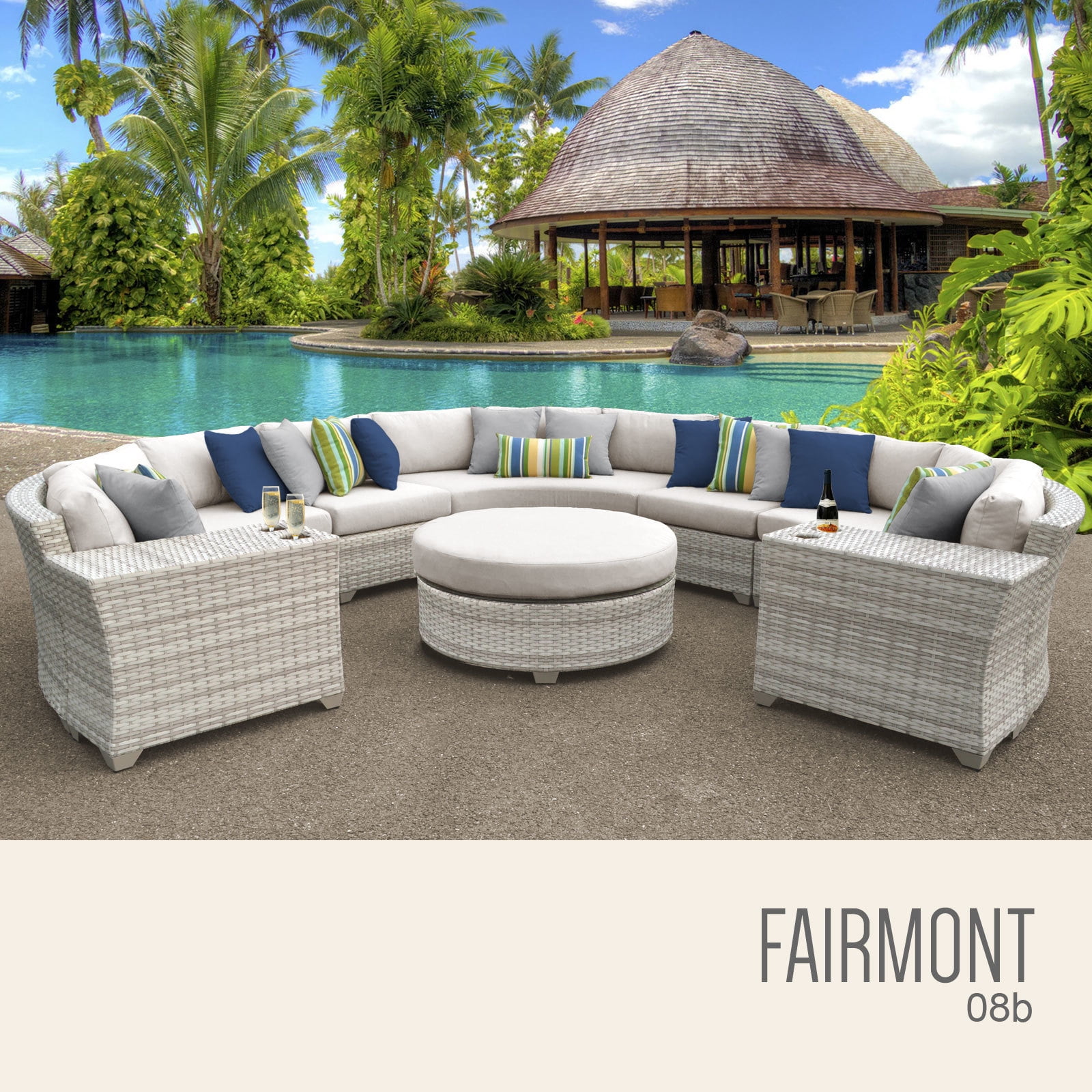 8 Piece Outdoor Wicker Patio Furniture Set 08b Beige, Made of PE