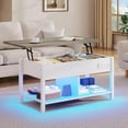 thumbnail image 3 of Lift Top Coffee Table with RGB Light, 3-in-1 Coffee Table with Power Outlets, Hidden & Open Storage, Adjustable Height, Wooden Dining Table for Living Room, Home Office, 3 of 15