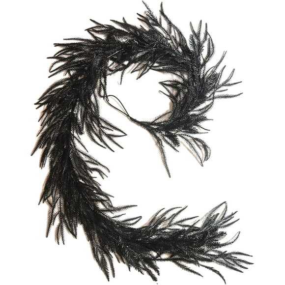 Norfolk Pine Garland 9ft Artificial Black Garland Realistic PE Decorative for Halloween Christmas Front Door Wall Mantel Fireplace Party Display