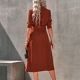 thumbnail image 4 of Vestido de cuello vuelto, vestido camisero de una sola botonadura con cinturón para mujer, vestido de manga larga con cinturón, alta capacidad, 4 of 9