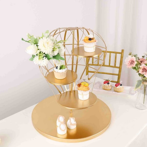 Efavormart 19" Gold 4-Tier Hot Air Balloon Metal Cupcake Dessert Display Stand