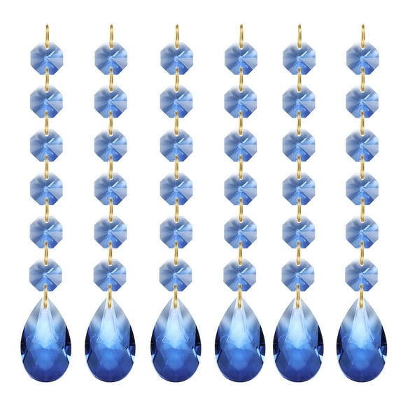 Uxcell Teardrop Crystal Chandelier Pendants Beads, 6 Pack 160mm Length 38mm Prisms Parts Blue