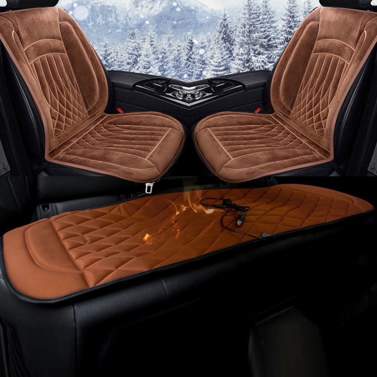 12V 2PCs Heated Car Seat Cover Pad Front Seat Winter Warm Cushion Velvet Thicken