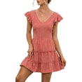 thumbnail image 3 of Gvmfive Women Short Sleeve Ruffles Dress Summer V Neck Mini Dress, 3 of 5