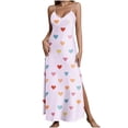 thumbnail image 2 of Avrnliq Womens Heart Print Spaghetti Strap V-Neck High Side Slit Flowy Light Pink Maxi Dress ,Size L, 2 of 8