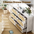 thumbnail image 6 of 3-Drawer Rattan Dresser Set of 2, 63" Wide Wooden Chest with 3-in-1 Charging Station, TV Stand & Storage Organizer for Bedroom, Living Room, Hallway (Gery), 6 of 7