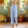 thumbnail image 2 of ROHUUQUE Cotton Linen Pants for Women Elastic High Waist Wide Leg Loose Printed Jogger Pant with Side Pockets Light Blue, 2 of 8