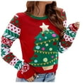 thumbnail image 1 of Daznico Womens Casual Crew Neck Embroidered Christmas Tree Letter Cartoon Knit Sweater,Size L, 1 of 9