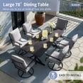 thumbnail image 3 of ALAULM 7PCS Patio Dining Set,Outdoor Metal Patio Furniture Set w/6 Swivel Rocking Chairs & Large Metal Table w/Umbrella Cutout for Garden,Backyard,Grey, 3 of 8