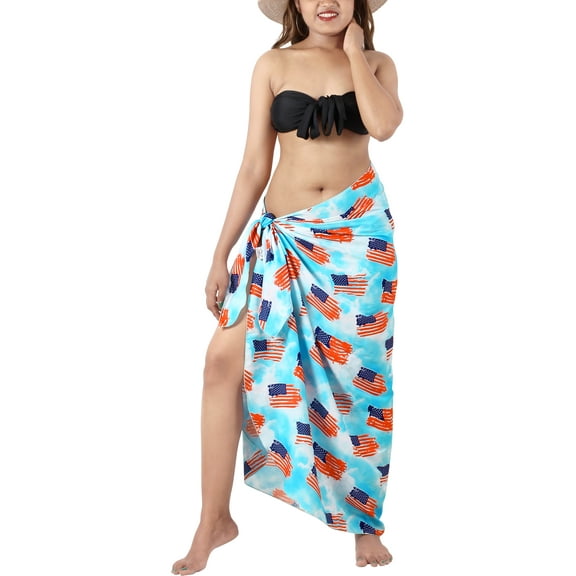 HAPPY BAY Women's Beachwear Summer Beach Patriotic 4th of July American USA Flag Pareo Bikini Wraps Cover Up Swimwear Sarong Coverups for Women One Size Han, US Flag