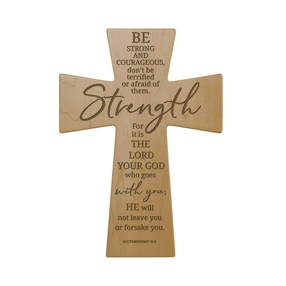 Inspirational Wooden Hanging Wall Cross 7x11 – Be strong and courageous