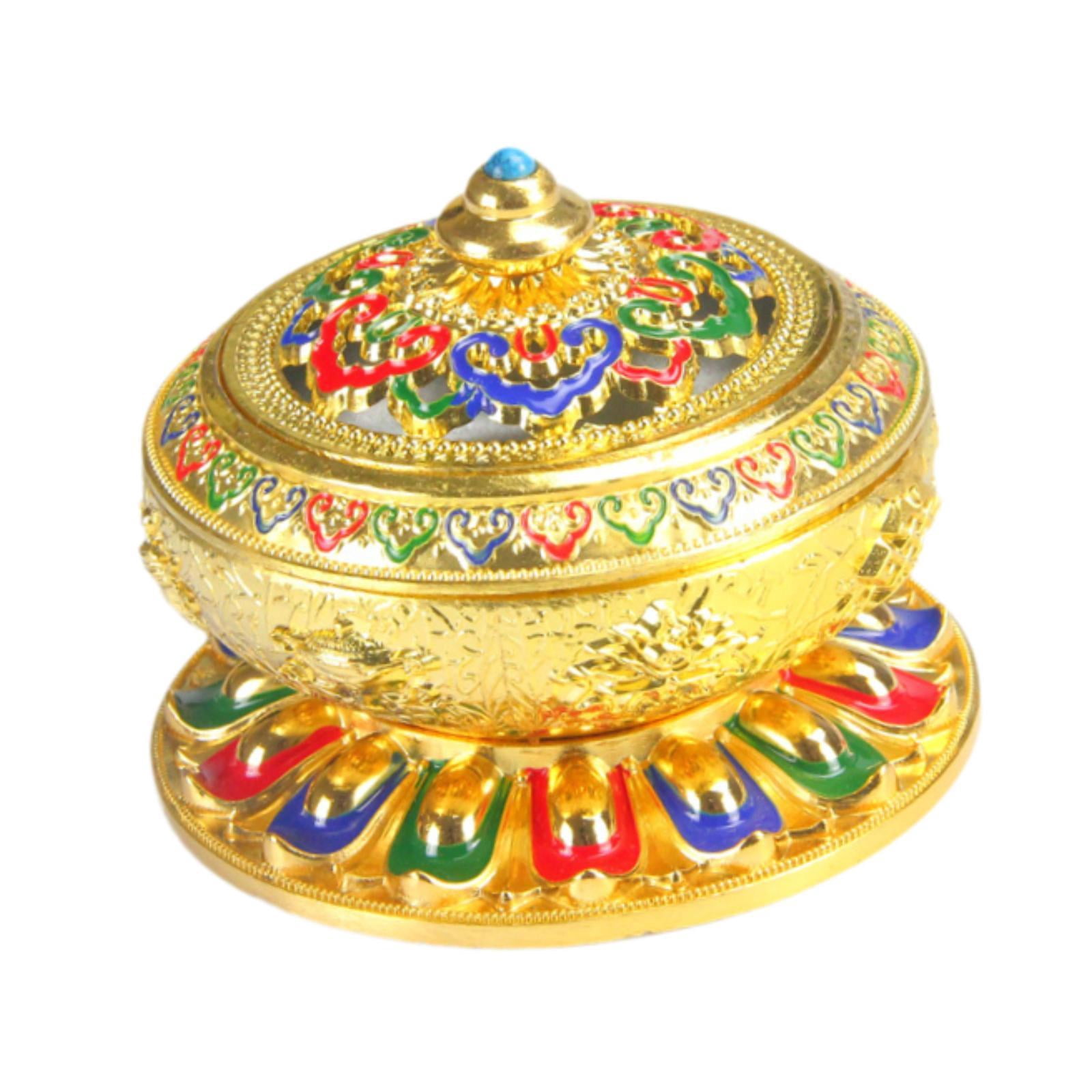 Esquirla Enamel Incense Burner Incense Holder Art Craft with Cover Versatile Censer Stand for Office Tea Room Centerpiece Outdoor Gold