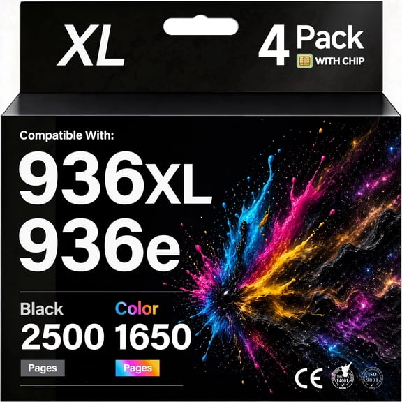 936 936e Ink Cartridges Compatible with HP - High-Yield Printer Ink Cartridge with Chip for HP OfficeJet Pro 9110b 9125e 9735e Printers (4-Pack)