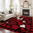 thumbnail image 2 of Valentine's Day Area Rugs 8'x10', Washable Small Throw Rugs for Living Room Patio, Red Black Love Hearts Checkered Indoor Outdoor Rug Non-Slip Low Pile Carpet Runner Reversible Floor Mats, 2 of 8