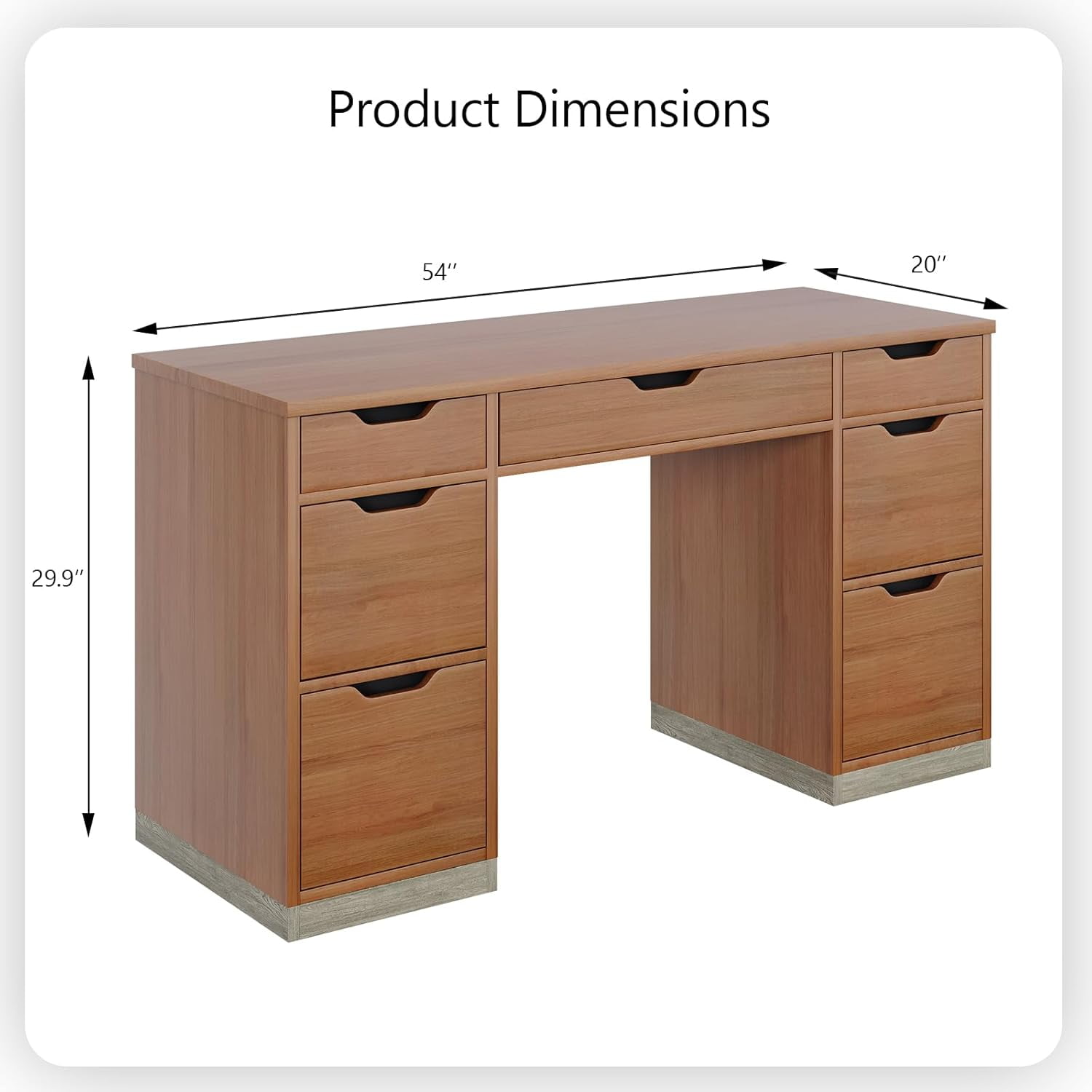 DreamCurship 54" Executive Desk with Storage, White Computer Desk with 7 drawers, Wood Home Office Desk with File Drawers, Brown