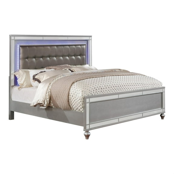 Furniture of America Xulu Contemporary Wood Queen Bed with LED in Silver