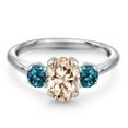 thumbnail image 3 of Gem Stone King 1.66 Ct Oval Peach Morganite London Blue Topaz 925 Sterling Silver Ring, 3 of 6
