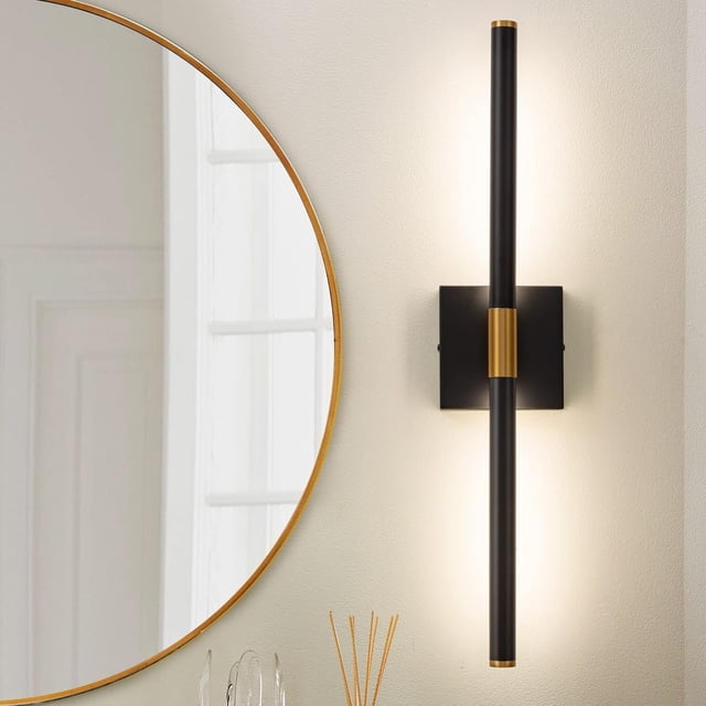 Faziyo Lámparas de tocador de oro negro para baño sobre espejo Apliques de baño LED de 24 pulgadas Luces de imagen modernas de 4000 K para pinturas (horizontal y vertical)