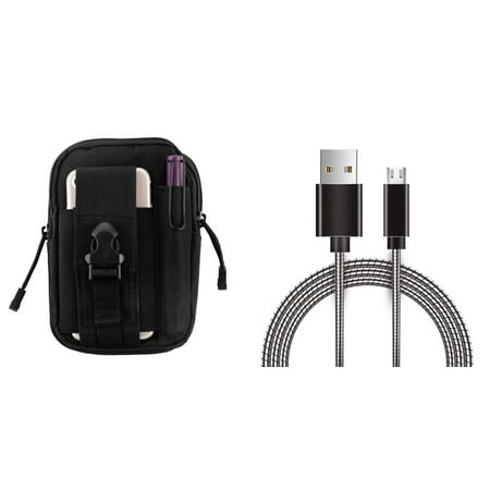 Samsung Galaxy Amp Prime 2 (Cricket) - Bundle: Tactical EDC MOLLE Utility Waist Pack Holder Pouch (Black), Metal [Aluminum Connectors] Data Transfer Charging Micro USB Cable, Atom (Best Micro Amp For Metal)