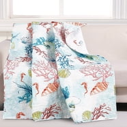 Barefoot Bungalow Riviera Velvet Throw Blanket - 50x60 Inch Teal Quilted Modern Decor