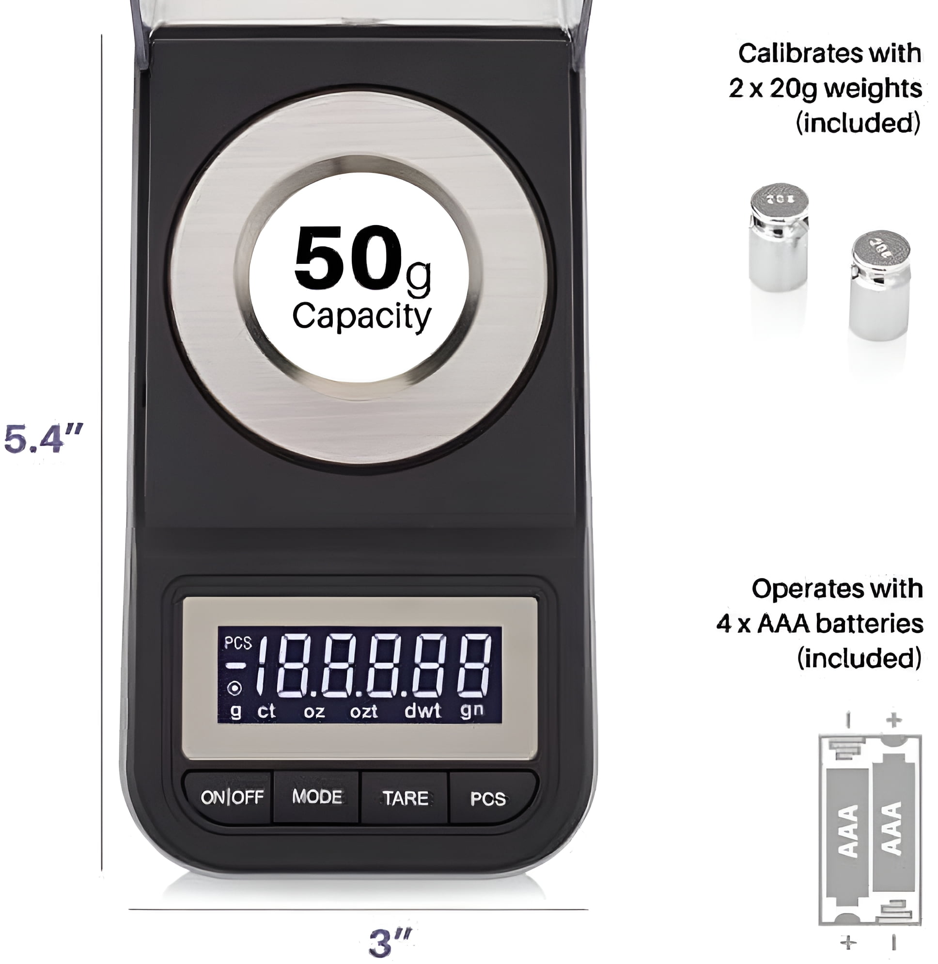 Smart Weigh High-Precision Milligram Digital Scale, 50 x 0.01g, Black, SW-GEM50