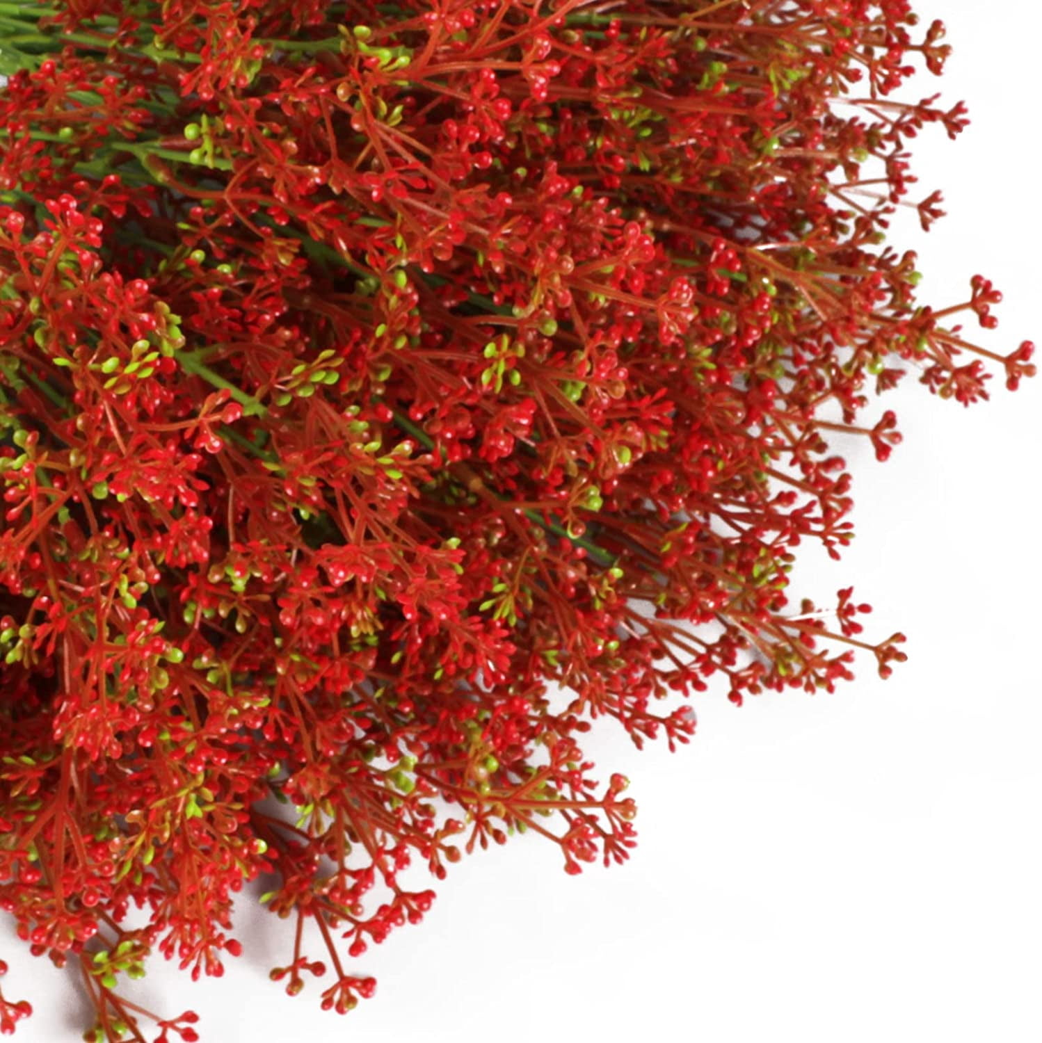MAMOWEAR Artificial Baby breath Flowers for Outdoor Spring Fall Fake Flowers Bulk Faux Flower Bouquets for Harvest Festival Home Window Box Décor(6pcs, Red)