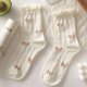 thumbnail image 1 of Lolita-Conjunto de calcetines cortos para mujer, medias de algodón con volantes, color blanco y rosa, estilo japonés, para primavera y verano, 1 o 3 p, 1 of 5