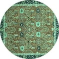 thumbnail image 1 of Ahgly Company Indoor Round Oriental Turquoise Blue Traditional Area Rugs, 5' Round, 1 of 1