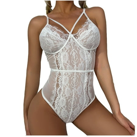 

YDKZYMD Women s 2 pieces Bra and Panty Sheer floral Lingerie Set with plus size Lace Trim Teddy Babydoll Sexy Chemise