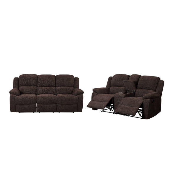 Contemporary Brown Chenille Sofa   Loveseat w/Console by Acme Madden 55445-2pcs